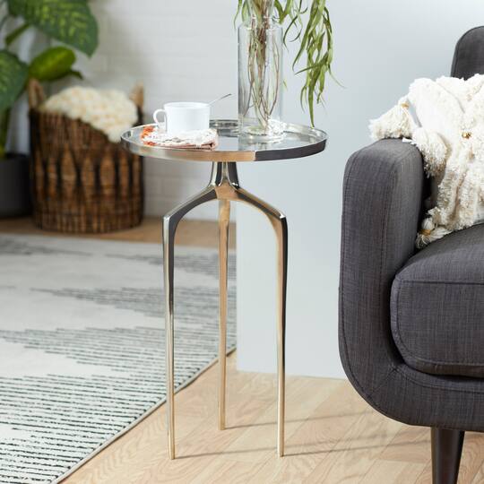25" Contemporary Round Silver Aluminum Raised Edge Accent Table